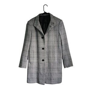 Zara Man Black and White Plaid Mid Length Trench Coat Size Medium